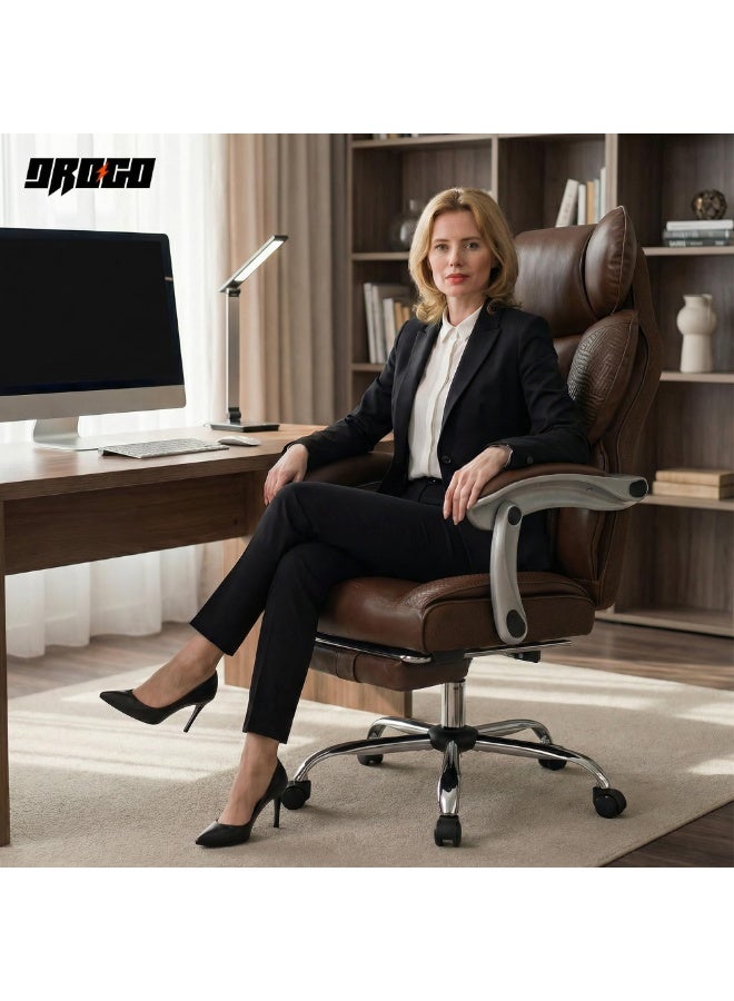 DROGO Emperium Office Chair for Work from Home 400LBS | Ergonomic Executive Boss Chair with PU Leather, High Back, Spacious Cushion Seat & Pumping Lumbar Support | Desk Chair with Premium Metal Base & Footrest Brown - Image 2